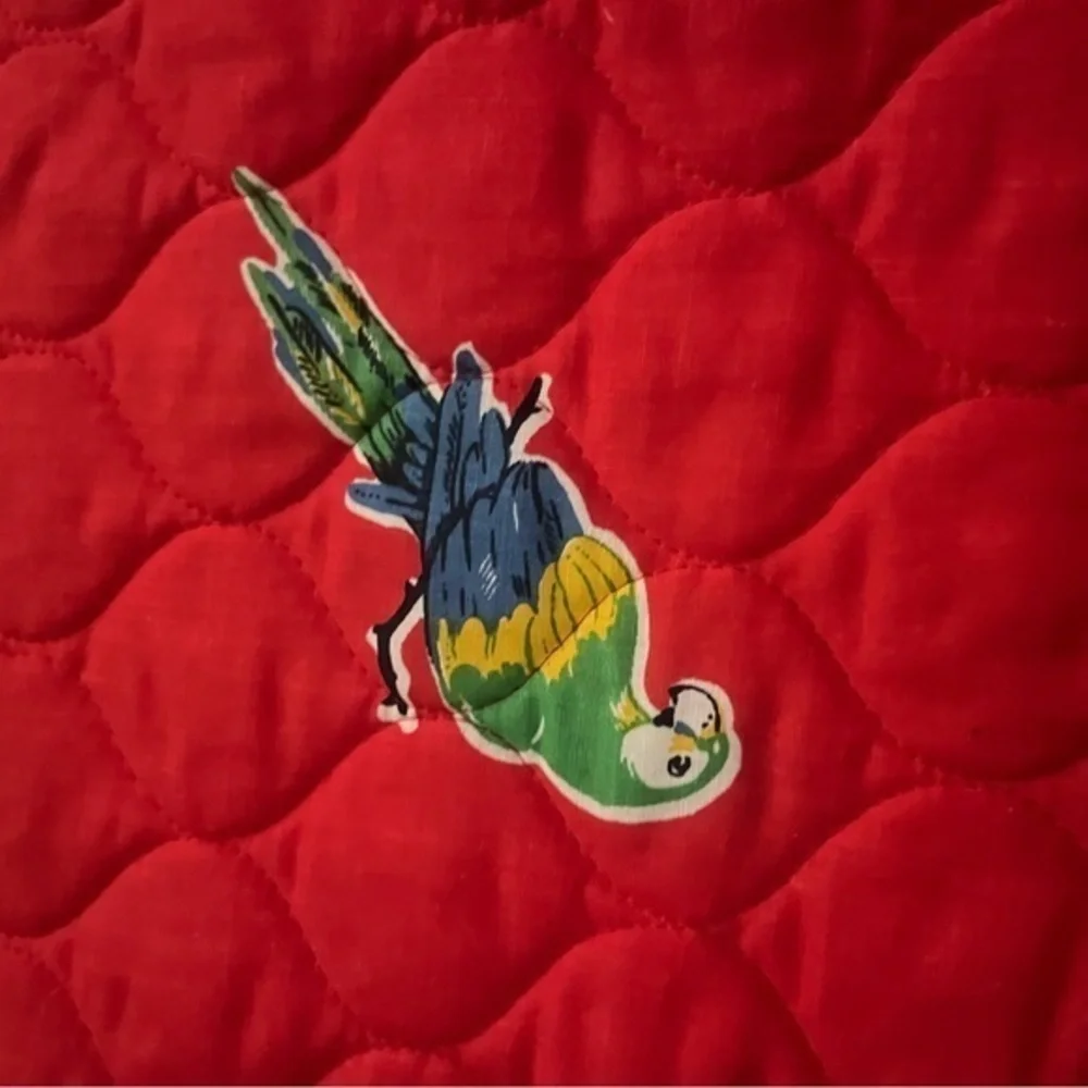 Set 4 Red Parrot‎ Bird Quilted Placemats Tiki 1980s Tropical Summer Outdoors